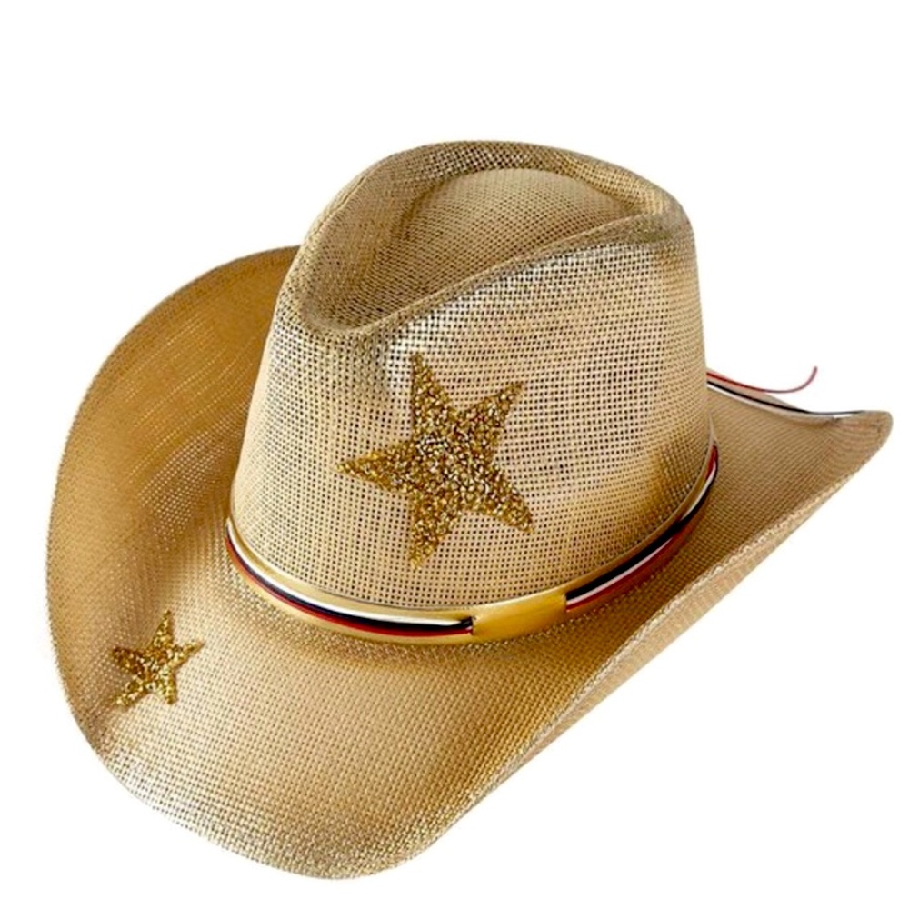 Gold Straw Star Cowboy Western Fedora Hat